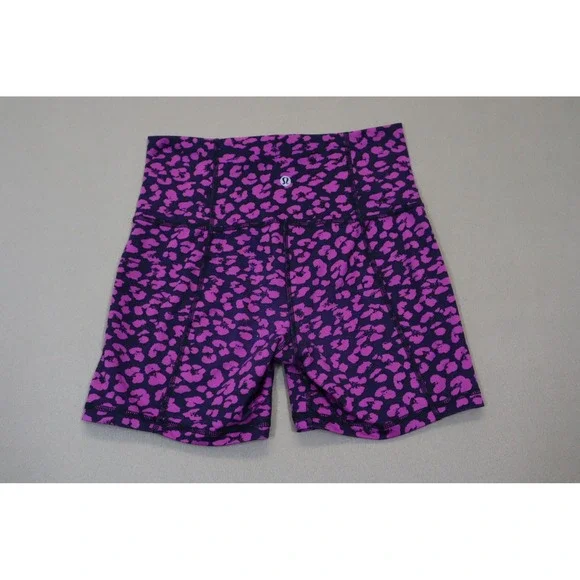 Lululemon Women's Drop It Like It's Hot Purple Cheetah Print Biker Shorts - Picture 2 of 4
